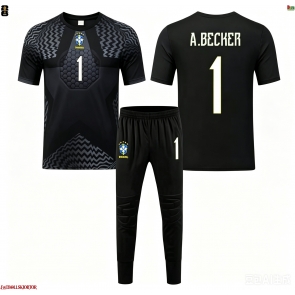 Brasilien Alisson Becker #1 Målvakt Hemmakläder Barn VM 2026 Kortärmad (+ Korta byxor)
